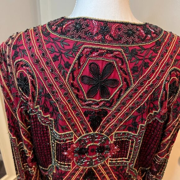 Vintage Niteline by Della Roufogali Red Beaded jacket, SIze Medium - Picture 9 of 14